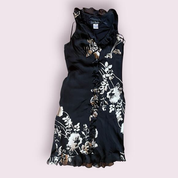 Sue Wong Womens Silk BurnedOut Midi Slip Black Tan dress 90s Y2K Vintage 12 L 10 - Picture 11 of 15